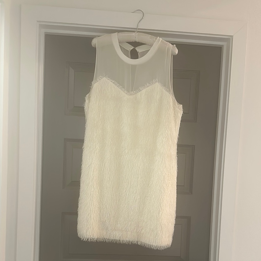 Chic White Sleeveless Fuzzy Dress